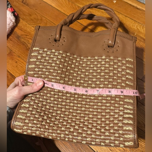 Jack Rogers Brown Woven Leather Tote Bag Braided Handles Medium Handbag - Picture 10 of 15